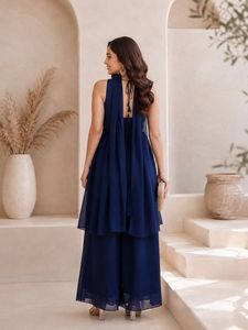 Robe Anarkali sans manches brodée Rangoli pour femme, idéale pour les fêtes, séchage rapide, sans plis, pour mariage et Diwali - Product Image 3
