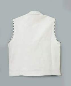 <b>Mens</b> <b>White</b> Motorcycle Rider Leather <b>Vest</b> - Product Image 3