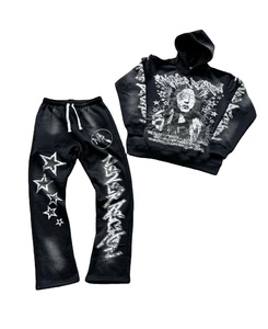Men's Custom 3D Puff Print Plus Size High Street Sweatsuit Set Heavyweight Fleece Full-<b>Face</b> Zip Hoodie Thermal Streetwear - Product Image 1