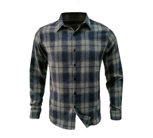 Chemise décontractée à manches longues pour homme, en flanelle à carreaux 100% coton brossé, col rabattu, boutonnée - Product Image 2