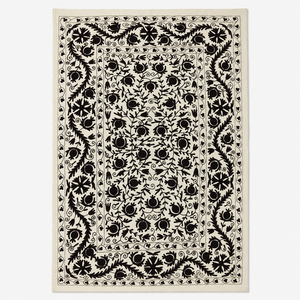 Couvre-lit en coton brodé Suzani de qualité supérieure, crème et noir, motif floral botanique bohème, décoration de chambre artisanale indienne - Product Image 5
