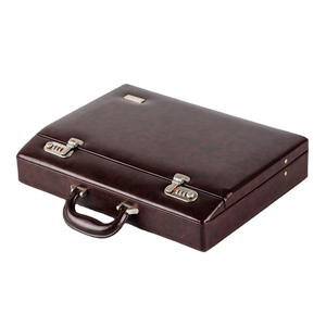 Bolsa Deportiva Clásica Roziv Marrón de PU Suave con Cierre de Cremallera Dorada, Estuche Rígido Unisex para Viajes de Negocios con Compartimento para Zapatos, Duradero - Product Image 1