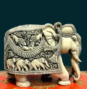 Escultura de Elefante de Resina con Tronco Grande, Hecha a Mano, para Mesa, Técnica de Fundición, Figura de Animal, Decoración del Hogar, Rajasthan - Product Image 2
