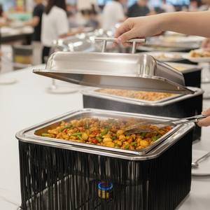 Plat à chafing carré moderne avec support en maille noire, chauffe-plats de buffet en acier inoxydable pour restaurants, hôtels et services de traiteur au Moyen-Orient - Product Image 3