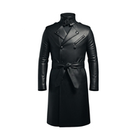 Manteau long en cuir véritable pour homme, couleur personnalisée, col rabattu, double boutonnage, fermeture éclair, manches classiques, écologique, séchage rapide