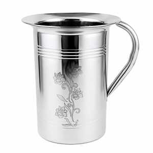 Stainless Steel Water <b>Jug</b> Pitcher Lid Floral Engraved Handle 1.8L Eco-Friendly Dishwasher Safe for Party Use Home Kitchen <b>Drink</b> - Product Image 1