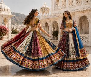 Traditional Indian Pakistani <b>Women</b> <b>Lehenga</b> Choli Multicolor Embroidered Floor-Length Loose Fit Wedding Wear - Product Image 1