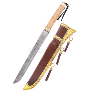 Cuchillo Vikingo de Acero de Damasco Premium, Hoja Fija, Mango de Madera Natural y Hueso, Cuchillos para Campismo al Aire Libre - Product Image 1