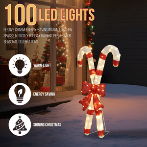 Pre-Lit 2D Holiday Decorations Lighted Candy Cane Red Bowknot Christmas Lights with 100 Warm White LED for Outdoor Xmas Decor - Product Image 4