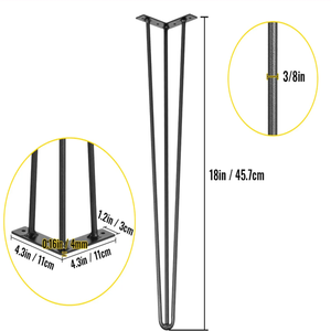 18" Hairpin <b>Table</b> Legs 3 Robs <b>Set</b> of 4 Desk Legs 880lbs Load Capacity Black Heavy Duty Furniture Legs DIY Dinning Desk EDPTBL016 - Product Image 3