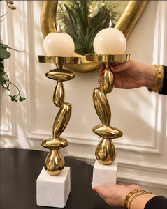 Juego de Portavelas Escultóricos Modernos de Aluminio con Base de Mármol para Decoración de Hogar de Lujo, Centro de Mesa Navideño, Exhibición de Velas - Product Image 6