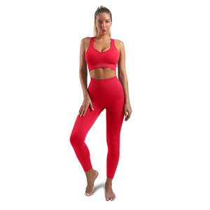 <b>Seamless</b> Yoga Set 2 Piece High Waist Crop Top Racerback Full Length <b>Leggings</b> Solid Color Sport Wear for Women - Product Image 1