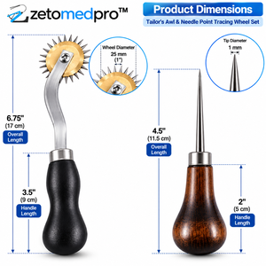 Ensemble de 2 outils de marquage pour tailleur : aiguille à coudre et roue de traçage à pointe, en acier inoxydable avec manche en bois et plastique, ZETOMEDPRO - Product Image 4