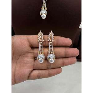 <b>Indian</b> Ethnic Leona American Diamond Gold Plated Bridal <b>Necklace</b> <b>Set</b> - Product Image 3