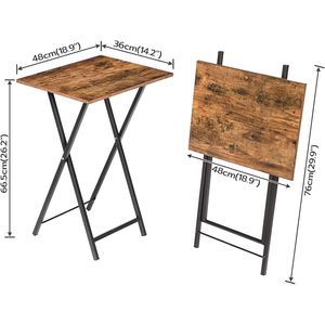 Set of 2 <b>Rustic</b> Brown Industrial Snack Tray <b>Tables</b> for Small Spaces -olding TV <b>Coffee</b> <b>Tables</b> for Eating at Couch - Product Image 3