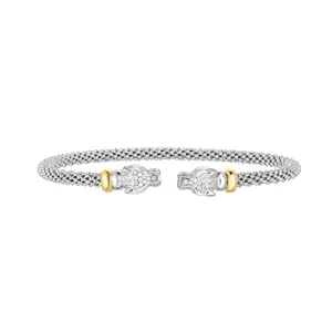 Bracelet manchette en or massif 18 carats avec diamants de laboratoire 0,75 ctw, motif tête de panthère, maille perlée, bijoux de mariée pour femme, directement de l'usine OEM - Product Image 1