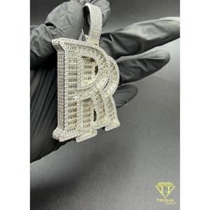 Pendentif personnalisé « RR » serti de diamants Moissanite, collier Hip Hop, bijoux scintillants, cadeau - Product Image 2