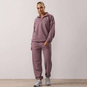Sweat-shirts et sweats à capuche unisexes personnalisés en coton pêché pour femmes, survêtement de jogging et de sport zippé à col montant pour femmes - Product Image 1