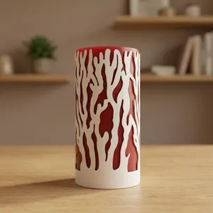 <b>Red</b> Cylinder Wax Votives <b>Candle</b> With White Coral Cutout Design For Home Decoration - Product Image 5