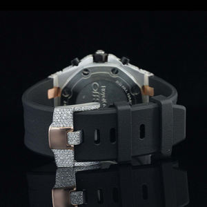 Montre-bracelet automatique analogique pour homme avec grand diamant moissanite serti clos, cadran à échelle mixte et bracelet en caoutchouc noir 41 mm – Tendance masculine - Product Image 4