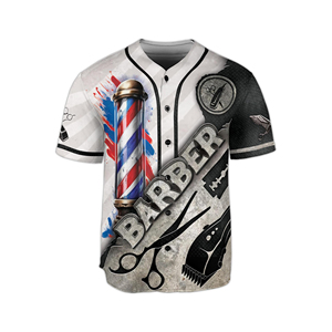 New arrival barber workwear Custom logo sublimation Washable smock Barber T shirt Baseball jersey style - Product Image 1