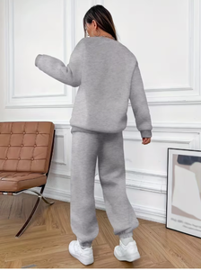 Ensemble jogging TRIBON SPORTS pour femme, sweat-shirt à capuche épais gris avec imprimé lettres, manches longues, tricoté, coupe oversize, respirant, toutes saisons - Product Image 2