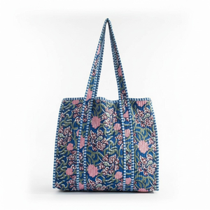 Sac fourre-tout en coton matelassé à imprimés animaliers, style bohème, avec grande poignée d'épaule, pour usage quotidien, mariage, plage, bleu - Product Image 1
