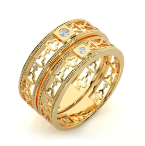 925 Sterling Silver Gold Plated Zircon Heart Eternity Band <b>Couple</b> <b>Rings</b> - Product Image 3