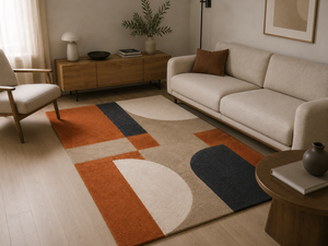 Tapis en laine tufté à la main pour salon, style Mid-Century Modern Bauhaus, orange brûlé, anthracite, design personnalisé OEM - Product Image 3