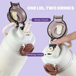 แก้วกาแฟสแตนเลสเก็บความร้อน ขนาด 500 มล. ป้องกันการรั่วซึม พร้อมฝาและหลอดดูด - Product Image 2