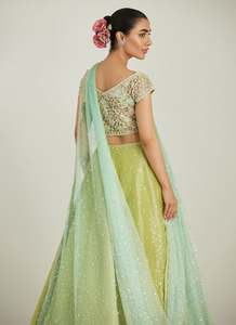 <b>Green</b> <b>Silk</b> Floor-Length Lehenga Choli Set for Women Embroidered Formal Wear for Pakistani Indian Wedding Diwali Party Occasions - Product Image 4