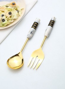 high Quality Stainless Steel Luxury <b>Salad</b> <b>Spoon</b> & Fork Cutlery Sets With Resin Marble Handles <b>Salad</b> Serving Sets - Product Image 6