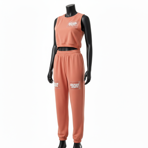 Ensemble haut court et pantalon pour femme, polyester et élasthanne 220 GSM, couleur unie, logo personnalisé par transfert thermique, ensembles pour femmes - Product Image 4