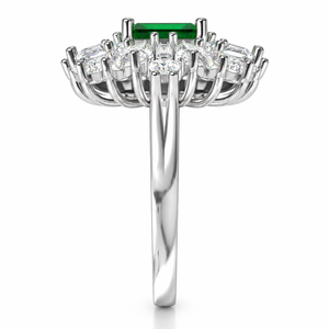 Bague de luxe en or jaune 14K avec émeraude verte taillée en grappe soleil, diamant de laboratoire et placage rhodium, personnalisable OEM pour soirée - Product Image 2