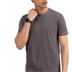 T-shirt décontracté pour homme en jersey de coton gris à col rond et manches courtes, coupe classique, couleur unie, disponible à la vente - Product Image 3
