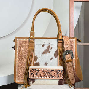 2025 sac fourre-tout à bandoulière en cuir de vachette usiné à la main de créateur personnalisé avec portefeuille en cuir usiné à la main 2 pièces en 1 ensemble pour femmes - Product Image 5