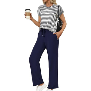 Women Spring Summer Two Piece Set Casual Top <b>Elastic</b> Waist Pants Lounge Wear Wholesale - Product Image 1