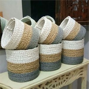 Handmade Natural Jute Woven Storage <b>Basket</b> with Green Stripe Decorative <b>Plant</b> Pot Holder <b>for</b> Home Decor Wholesale Rattan <b>Basket</b> - Product Image 3