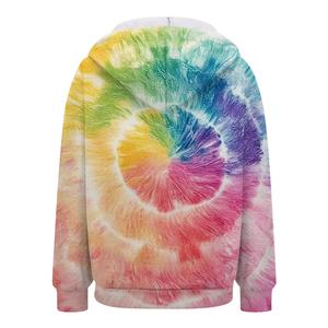 Kangaroo Pocket Tie <b>Dye</b> Zip Up Hooded Sweatshirt Women Full Sleeve Regular Fit Rainbow Pattern Polyester <b>Material</b> Casual Wear - Product Image 2