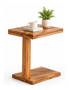 Solid Wood <b>Side</b> <b>Table</b> <b>C</b> <b>Shape</b> End <b>Table</b> Bedside Laptop Desk Natural Finish for Living Room Bedroom - Product Image 1