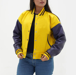 Veste universitaire en cuir véritable personnalisée grande taille pour femmes vêtements d'extérieur d'hiver Patchwork en tissu de laine longue pour le printemps - Product Image 1