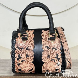 Bolso Mini Speedy de Cuero Repujado de Lujo, Bolsos Cruzados con Diseño Floral Western, Bolso Satchel Estilo Vaquera, Bolsos de Mano de Cuero Genuino Hechos a Mano - Product Image 1