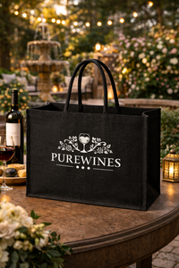 Sac fourre-tout en jute noir avec logo personnalisé, écologique, unisexe, panier-cadeau, emballage réutilisable pour les courses - Product Image 2