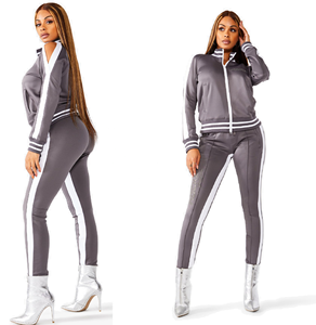 Trajes de chándal con cremallera frontal y cuello acanalado para mujer, trajes de chándal ajustados con cremallera para correr - Product Image 5