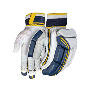 Guante de Críquet Blanco, Azul Marino y Amarillo, Acolchado de Cuero, Doble Costura, Cierre de Hebilla, para Mano Derecha, Estilo Deportivo - Product Image 3
