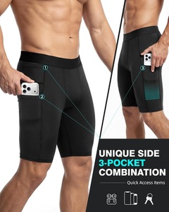 Custom <b>Men</b> <b>Compression</b> <b>Shorts</b> With 3 Pockets Quick Dry 4 Way Stretch Gym Running Sports Base Layer OEM Wholesale Apparel - Product Image 4