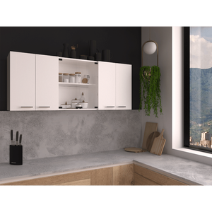 Oceana 150 White Wall Double Door Cabinet <b>for</b> <b>Kitchen</b> Featuring Four Interior Glass <b>Shelves</b> - Product Image 1