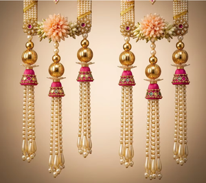 Traditional Pink Flower Wall Hanging With Gold Embroidery And Beads For Diwali Indoor Decor - Product Image 6