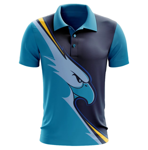Polo à manches courtes pour homme avec imprimé aigle, bleu et jaune, coupe décontractée, en polyester tricoté à séchage rapide - Product Image 1