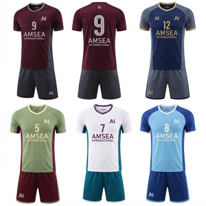 Conjunto de Camiseta de Fútbol Unisex con Bloques de Color, Cuello en V, Manga Corta, Absorbe la Humedad, Uniformes de Fútbol, Corte Regular, 100% Poliéster - Product Image 3